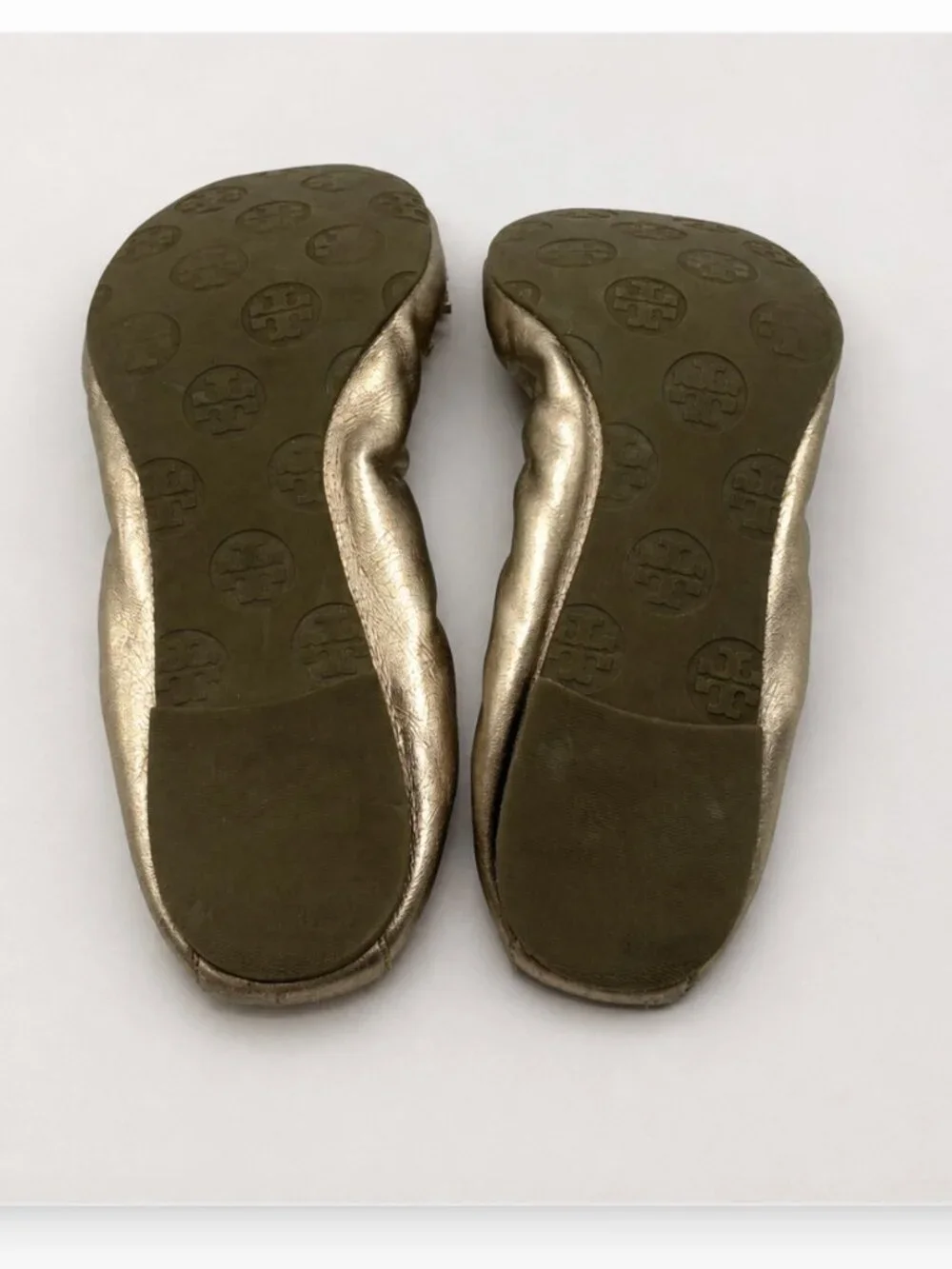 VTG Tory Burch Minnie Tassel Ballet Flats Metallic Gold Leather Sz 8 Flawed